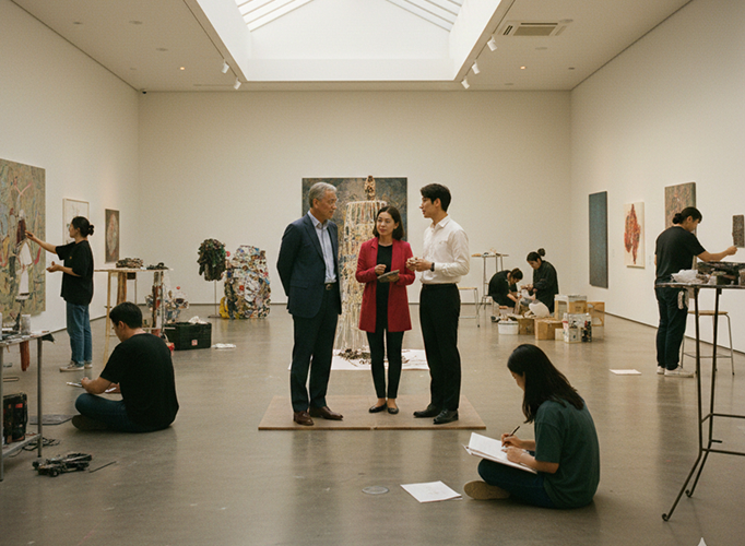 전시를 준비 중인 미술관 내부 모습