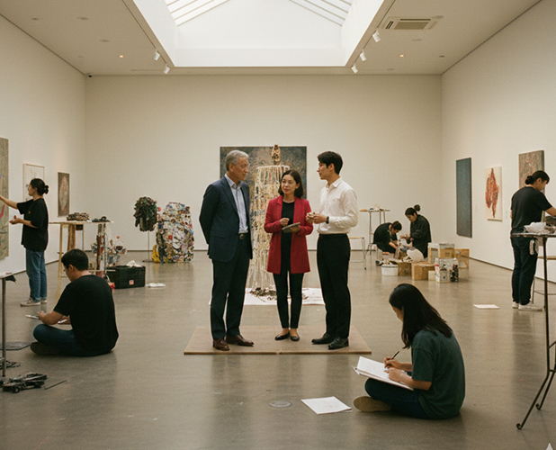 전시를 준비 중인 미술관 내부